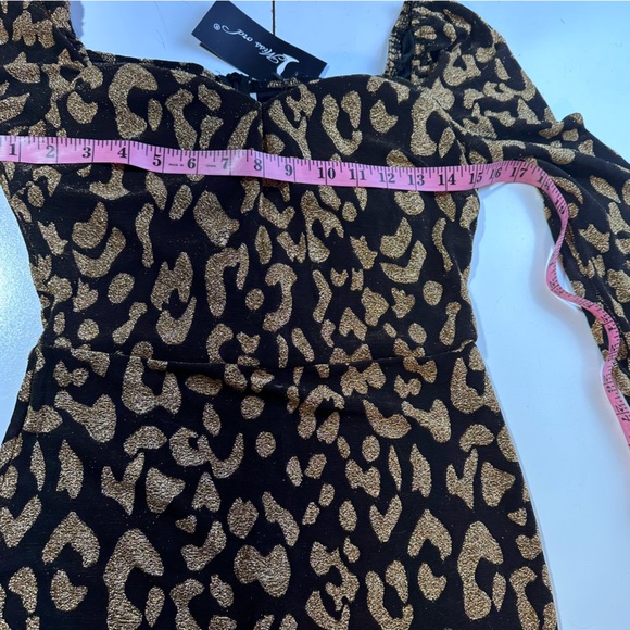 Miss Ord Gold Metallic Black Leopard/Cheetah Print ElasticCuffs Midi Dress NWT S - Picture 14 of 14